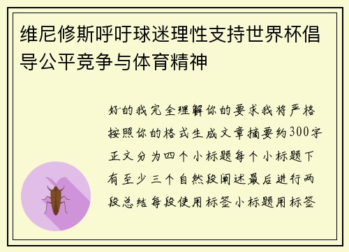 维尼修斯呼吁球迷理性支持世界杯倡导公平竞争与体育精神